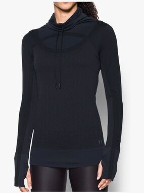 Under Armour Black Long Sleeve Hooded Athletic Top threadborne fitted Large